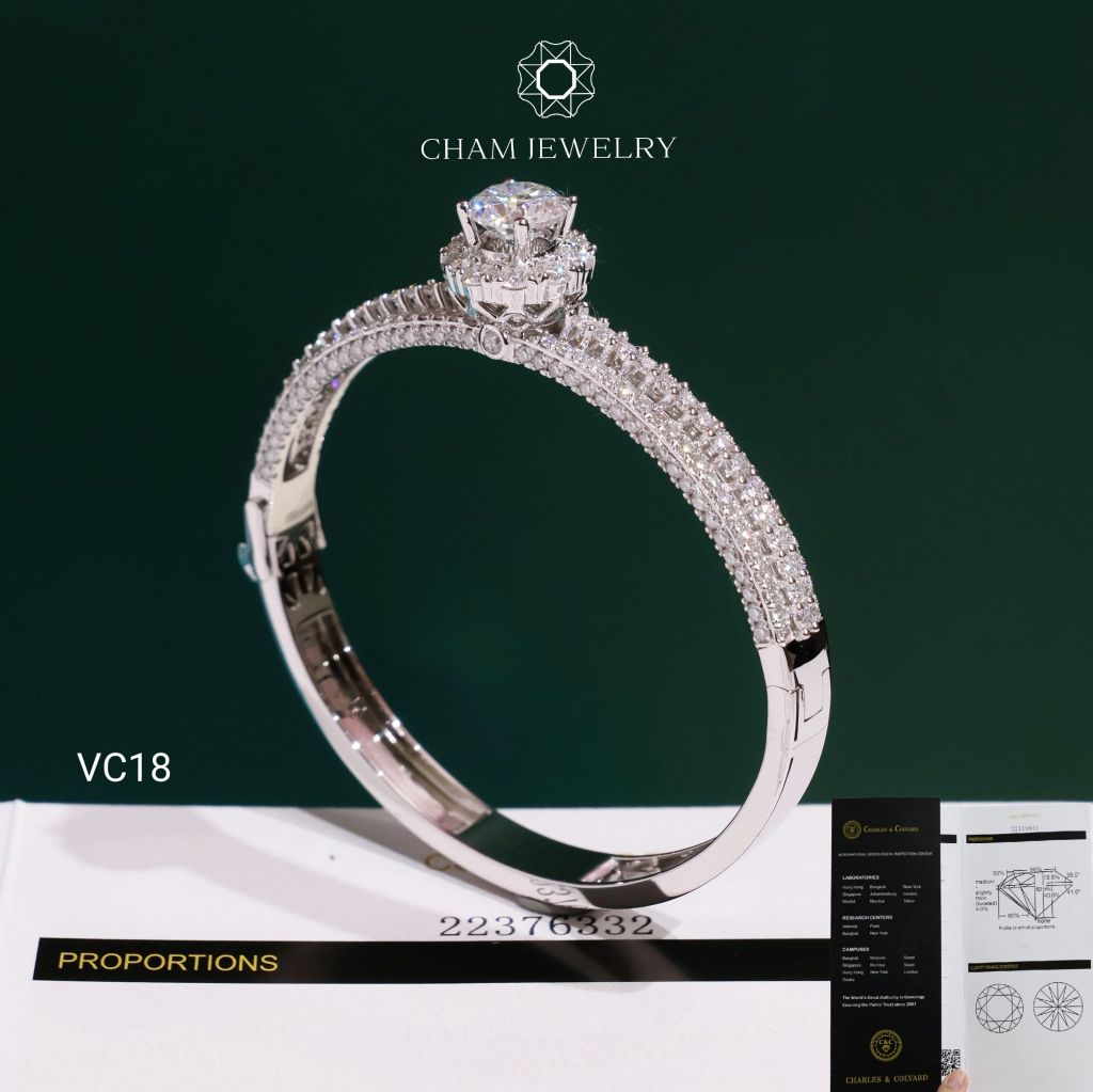 Vòng Tay VC18 CHAM JEWELRY, Vòng Full Moissanite C&C Chủ 8.0mm (Barcode OCV10).