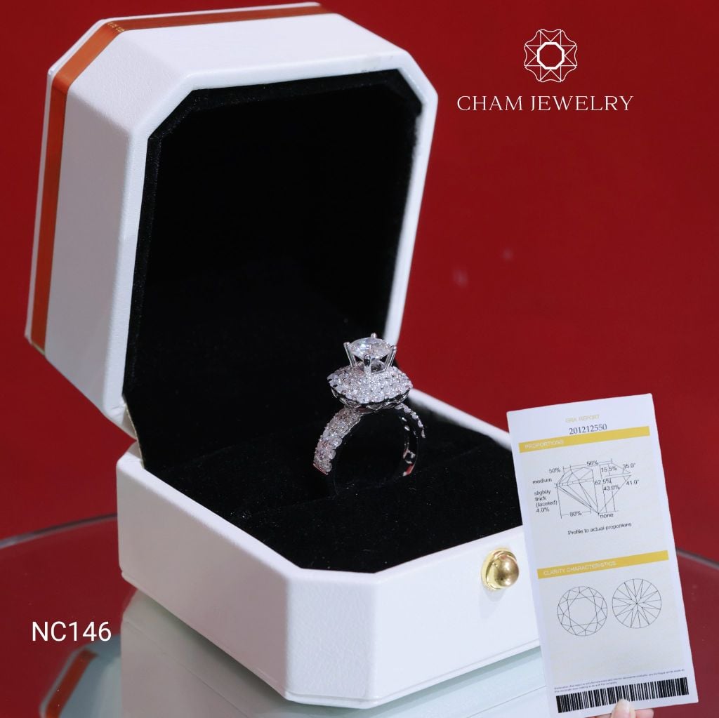 Nhẫn NC146 CHAM JEWELRY, Full Đá Moissanite Chủ 6.3mm (Barcode ONNU153).