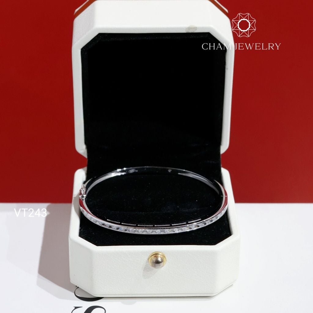 Vòng Tay VT243 CHAM JEWELRY, Vòng Full Nửa Hàng Đá Barget Bản 3.0mm (Barcode CV6214).