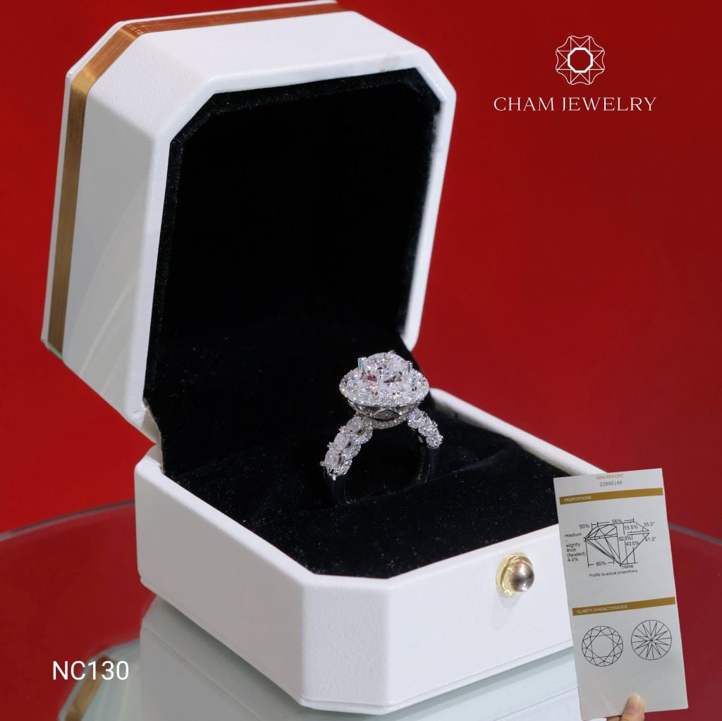 Nhẫn NC130 CHAM JEWELRY, Full Đá Moissanite Chủ 6.5mm (Barcode OTN05)