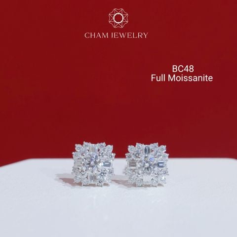 Hoa Tai CHAM JEWELRY BC48, Full Moissanite Chủ 3.6mm (Barcode OTB01)