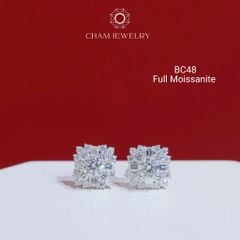 Hoa Tai CHAM JEWELRY BC48, Full Moissanite Chủ 3.6mm (Barcode OTB01)