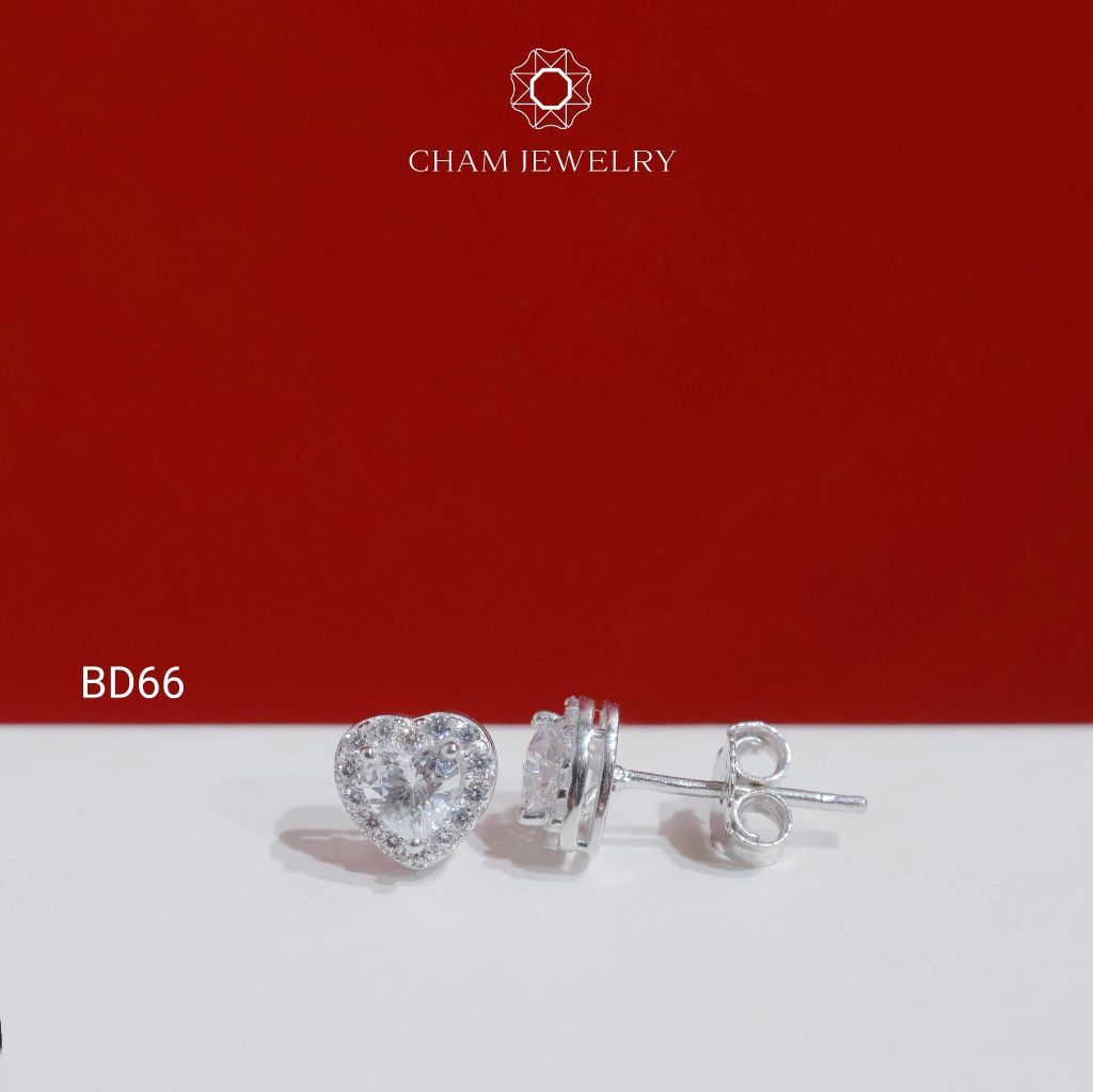 Hoa Tai BD66 CHAM JEWELRY, Hoa Tai Trái Tim Chủ Tim 4.0mm (Barcode TBD1733).