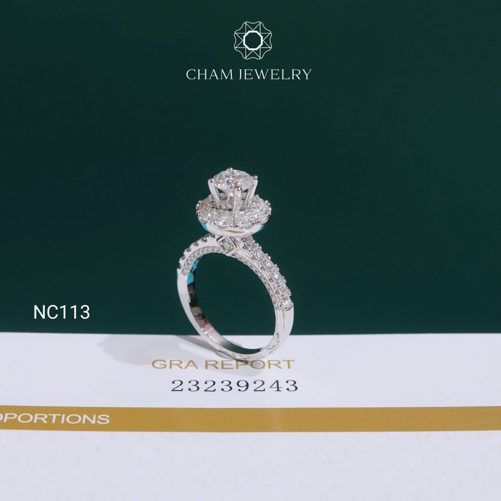 Nhẫn NC113 CHAM JEWELRY, Full Đá Moissanite, Chủ 6.3mm (Barcode OCNN65)