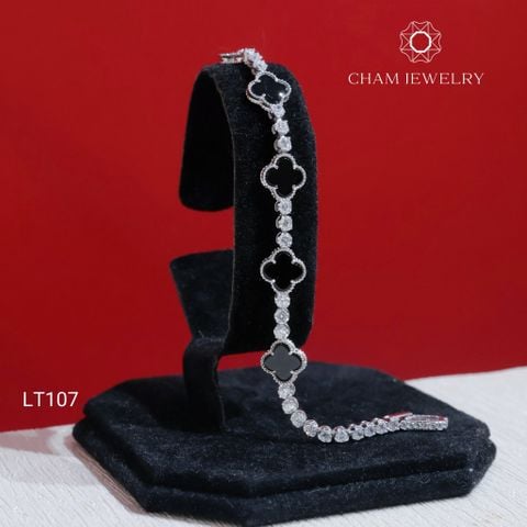 Lắc Tay LT107 CHAM JEWELRY 4 Lá Đen, Bản 8.0mm (Barcode  TLT1377).