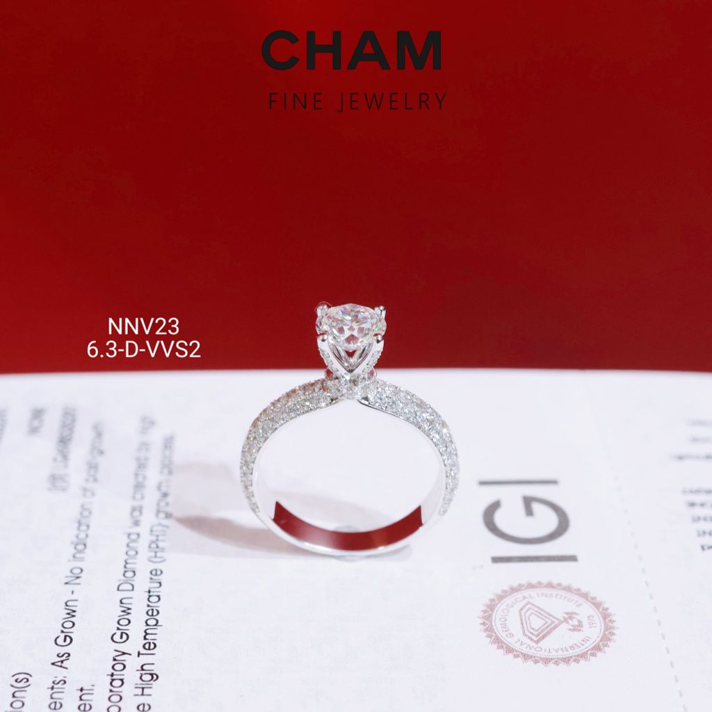 Nhẫn Nữ NNV23 Chủ 6.3mm D VVS2 Vàng 10k Kim Cương Lab Grown Diamond