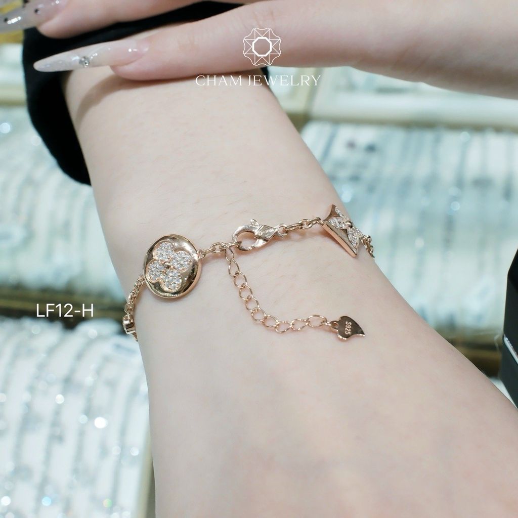 Lắc Tay LF12 CHAM JEWELRY, Lắc 4 Lá Moissanite (Barcode OLT05)