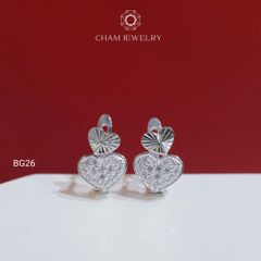 Hoa Tai BG26 CHAM JEWELRY, Hoa Tai Trái Tim Full Đá Tấm 1.25mm (Barcode TBG1041).
