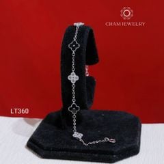 Lắc Tay LT360 CHAM JEWELRY , Lắc Cỏ 4 Lá Đen Trắng Bản 8.0mm (Barcode TLT1542).