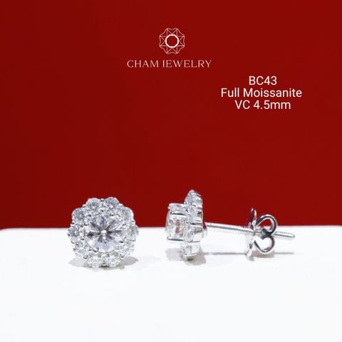Hoa Tai CHAM JEWELRY BC43, Full Moissanite Chủ 4.5mm (Barcode OB08)