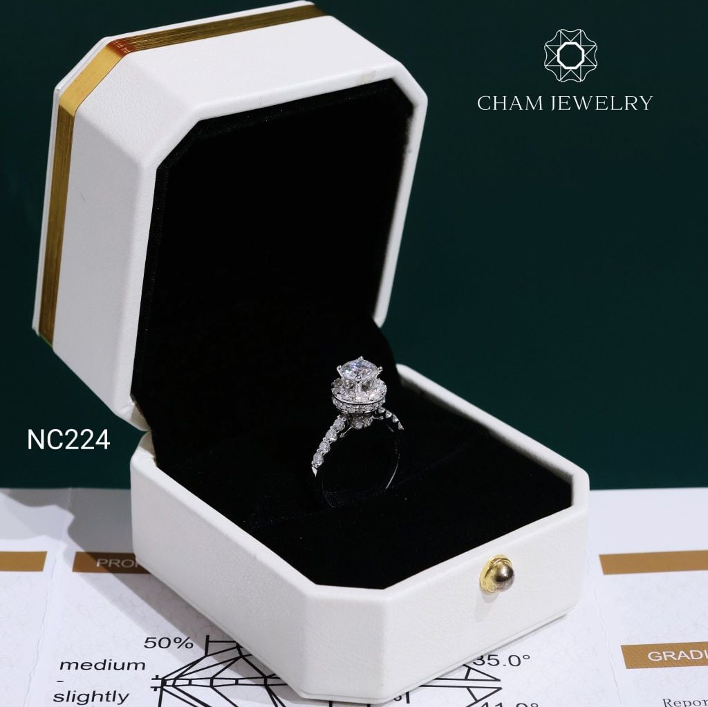 Nhẫn NC224 CHAM JEWELRY, Nhẫn Full Đá Moissanite Chủ 6.0mm (Barcode TVM174)