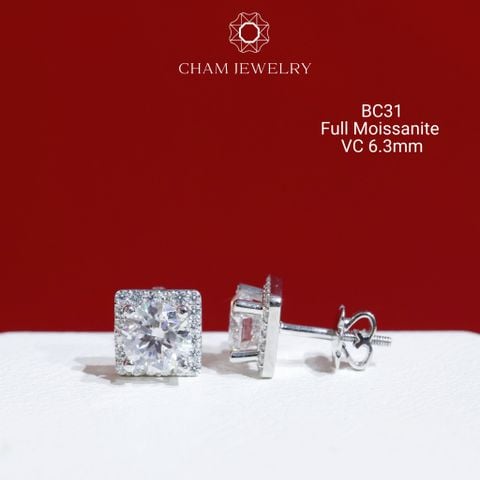 Hoa Tai CHAM JEWELRY BC31, Full Moissanite Chủ 6.3mm (Barcode OB65)