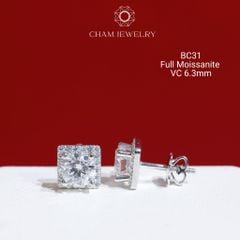 Hoa Tai CHAM JEWELRY BC31, Full Moissanite Chủ 6.3mm (Barcode OB65)