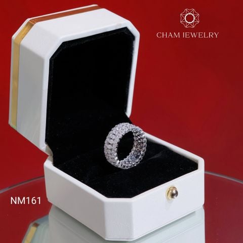 Nhẫn NM161 CHAM JEWELRY , Nhẫn Full 3 Hàng Đá Bản 8.0mm ( Barcode TNF03).