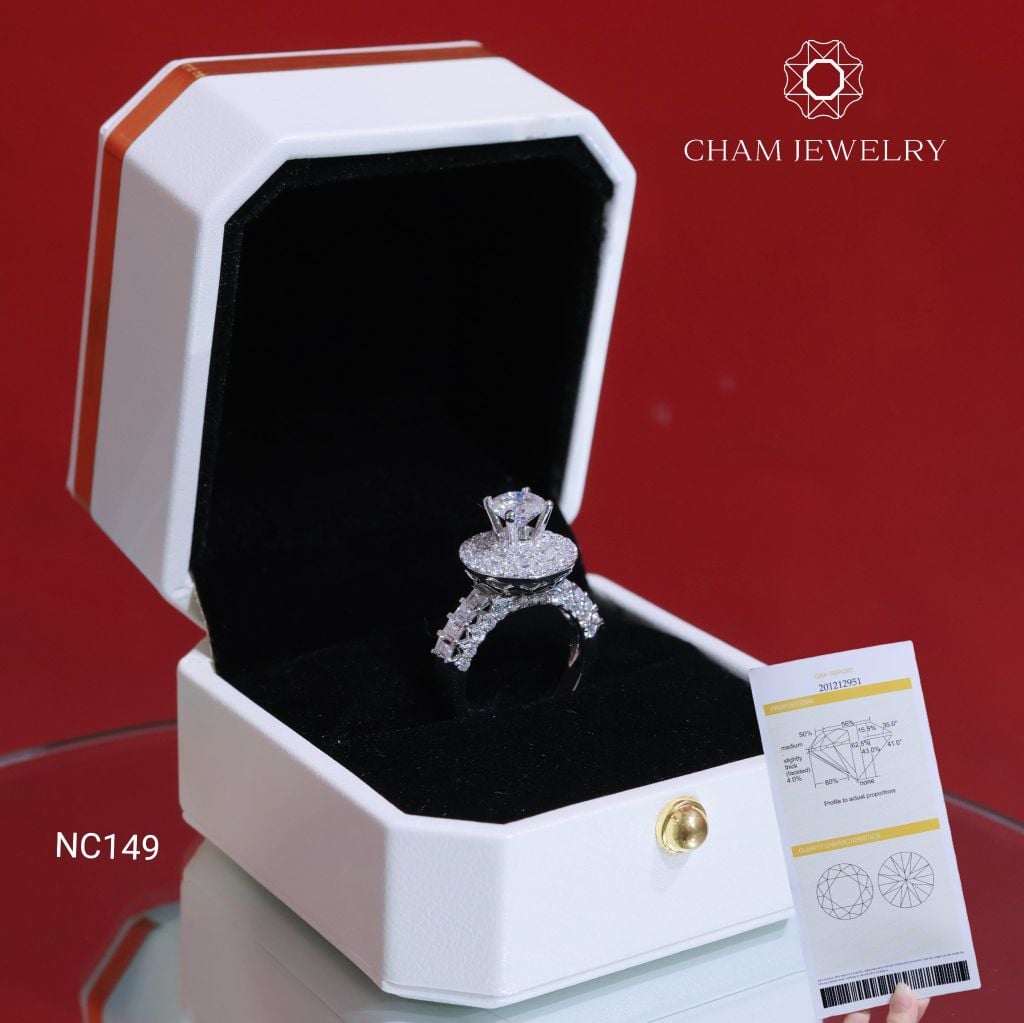 Nhẫn NC149 CHAM JEWELRY, Full Đá Moissanite Chủ 6.3mm (Barcode ONNU166).