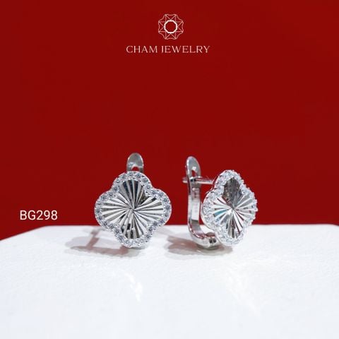 Hoa Tai BG298 CHAM JEWELRY, Hoa Tai Cỏ 4 Lá Bản 9.0mm (Barcode TBG944).