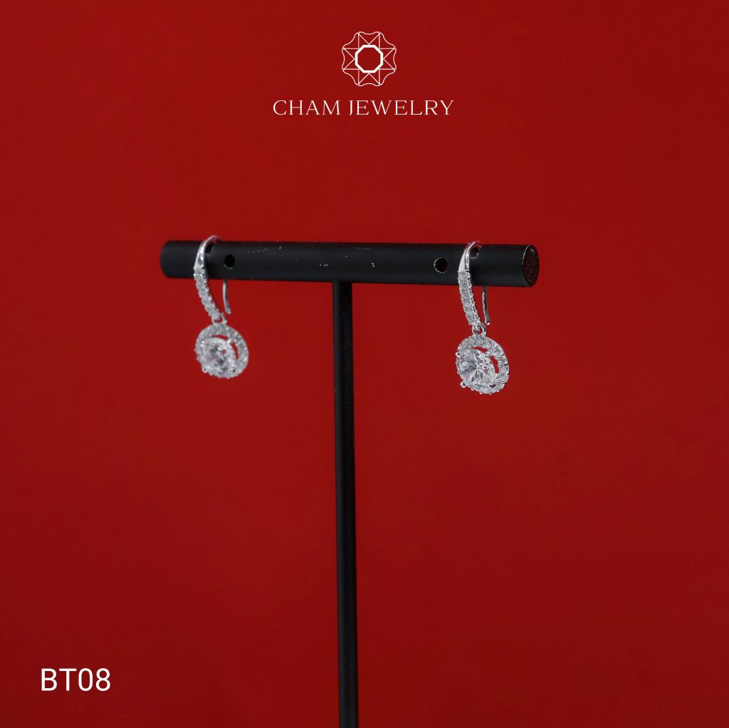 Hoa Tai CHAM JEWERLY BT08, Hoa Tai Tòn Ten Chủ 6.0mm ( Barcode TBMC01).