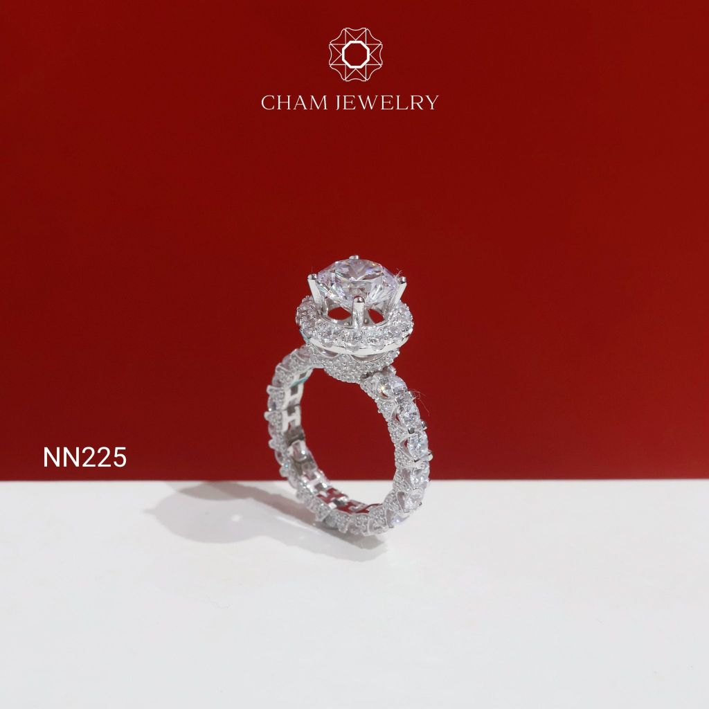 Nhẫn NN225 CHAM JEWELRY, Đai Full Đá Chủ 9.0mm( Barcode TNN679).