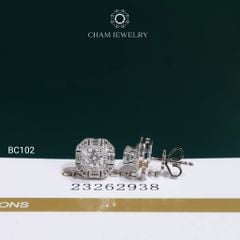Hoa Tai BC102 CHAM JEWELRY, Hoa Tai Full Đá Moissanite Chủ 4.0mm (Barcode OCB16)