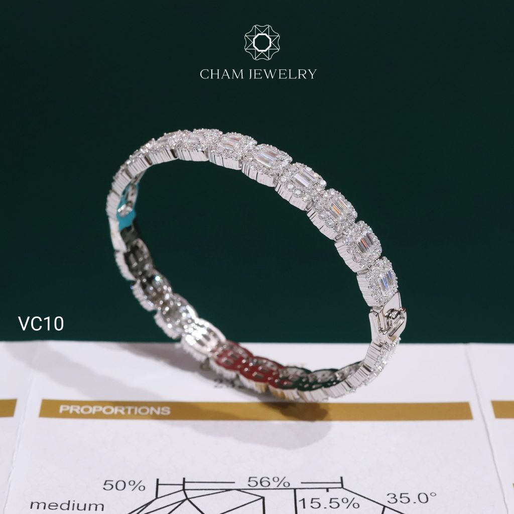 Vòng Tay VC10 CHAM JEWELRY, Vòng Full Moissanite (Barcode OCV03).