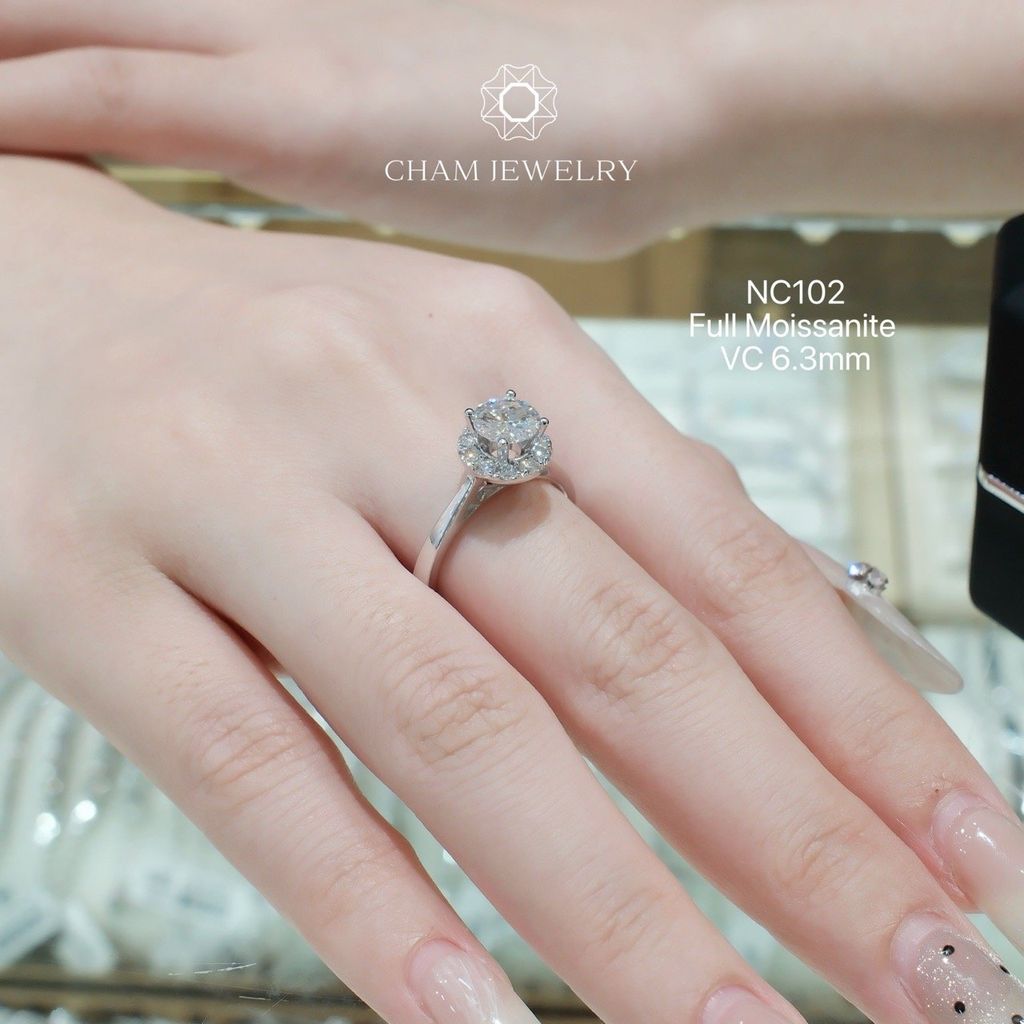 Nhẫn NC102 CHAM JEWELRY, Full Đá Moissanite, Chủ 6.3mm (Barcode ONNU46)