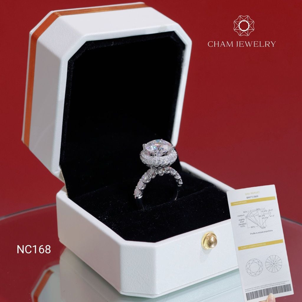 Nhẫn NC168 CHAM JEWELRY, Full Đá Moissanite, Chủ 10.0mm (Barcode OCNN09)