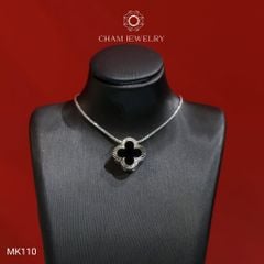Mặt Dây Chuyền MK110 CHAM JEWELRY, Mặt Xỏ Cỏ 4 Lá Đen Bản 10.0mm Viền Chạm Máy (Barcode TMX408).