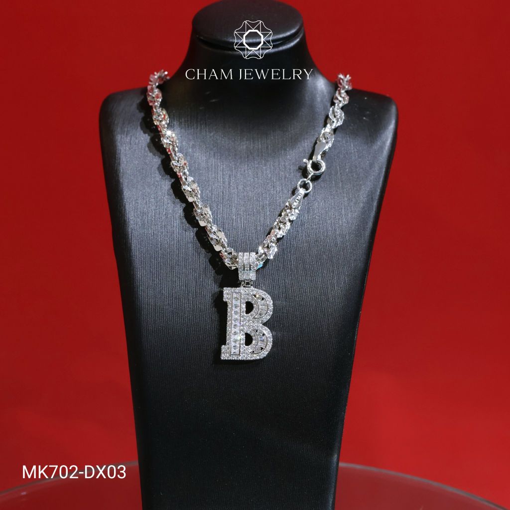 Dây Và Mặt MK702-DX03 45cm CHAM JEWELRY, Mặt Chữ B Full Đá