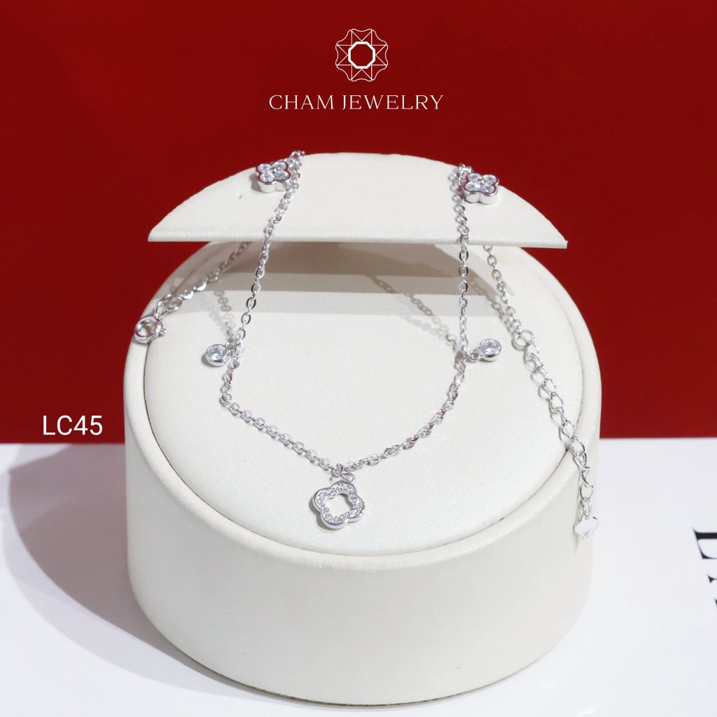 Lắc Chân LC45 CHAM JEWELRY , Lắc Chân Charm Cỏ 4 Lá Trắng ( C-LC185(A7) )