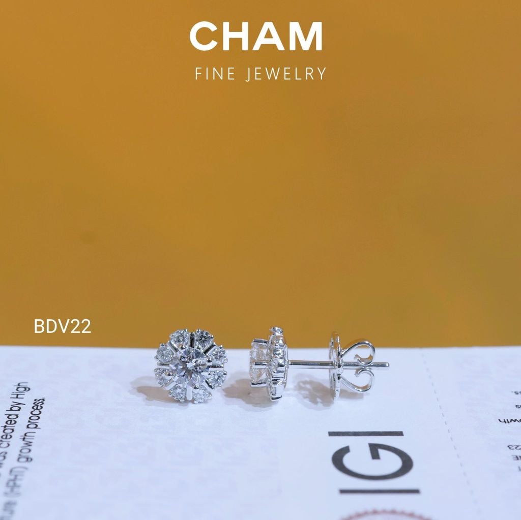 Hoa Tai BDV22 Vàng 10k Chủ 4.5mm Kim Cương Lab Grown Diamond