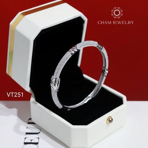 Vòng Tay CHAM JEWELRY VT251, Vòng Kiểu Full Đá Tấm Bản 4.0mm (Barcode PVH142)