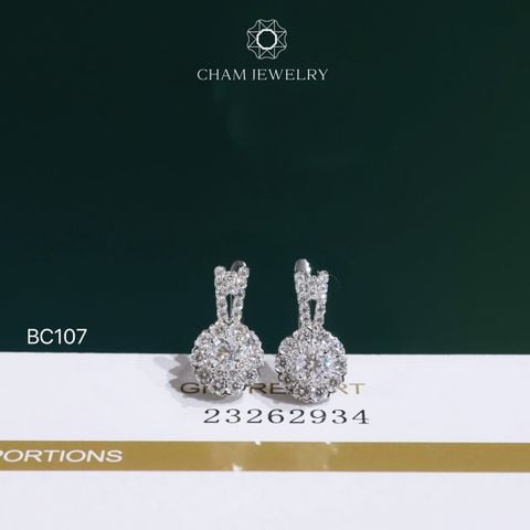 Hoa Tai BC107 CHAM JEWELRY, Hoa Tai Khóa Gài Full Moissanite Chủ 4.0mm (Barcode OCB15)