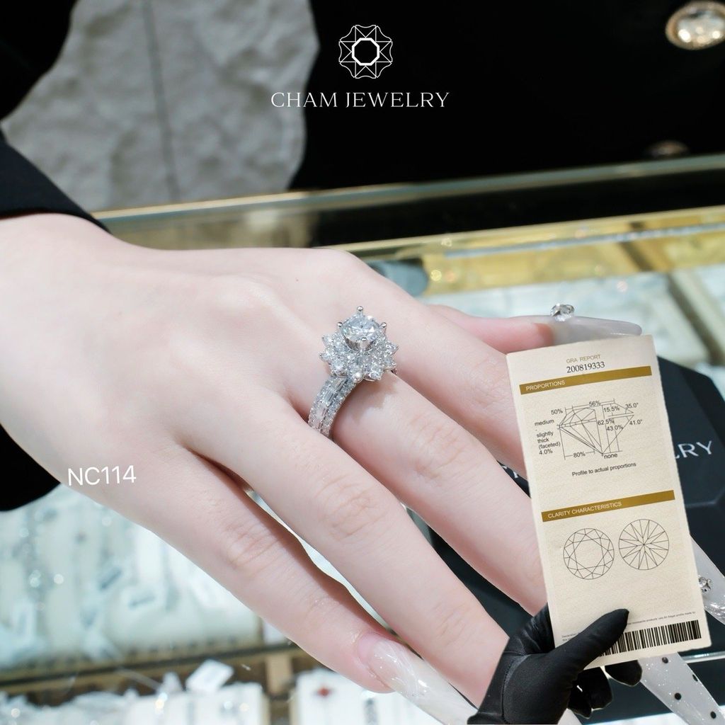 Nhẫn NC114 CHAM JEWELRY, Full Đá Moissanite, Chủ 6.5mm (Barcode TVM112)