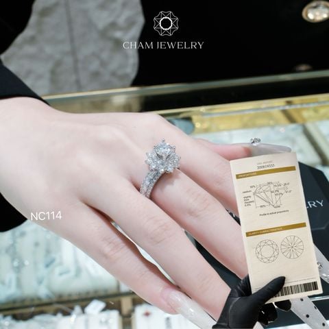 Nhẫn NC114 CHAM JEWELRY, Full Đá Moissanite, Chủ 6.5mm (Barcode TVM112)