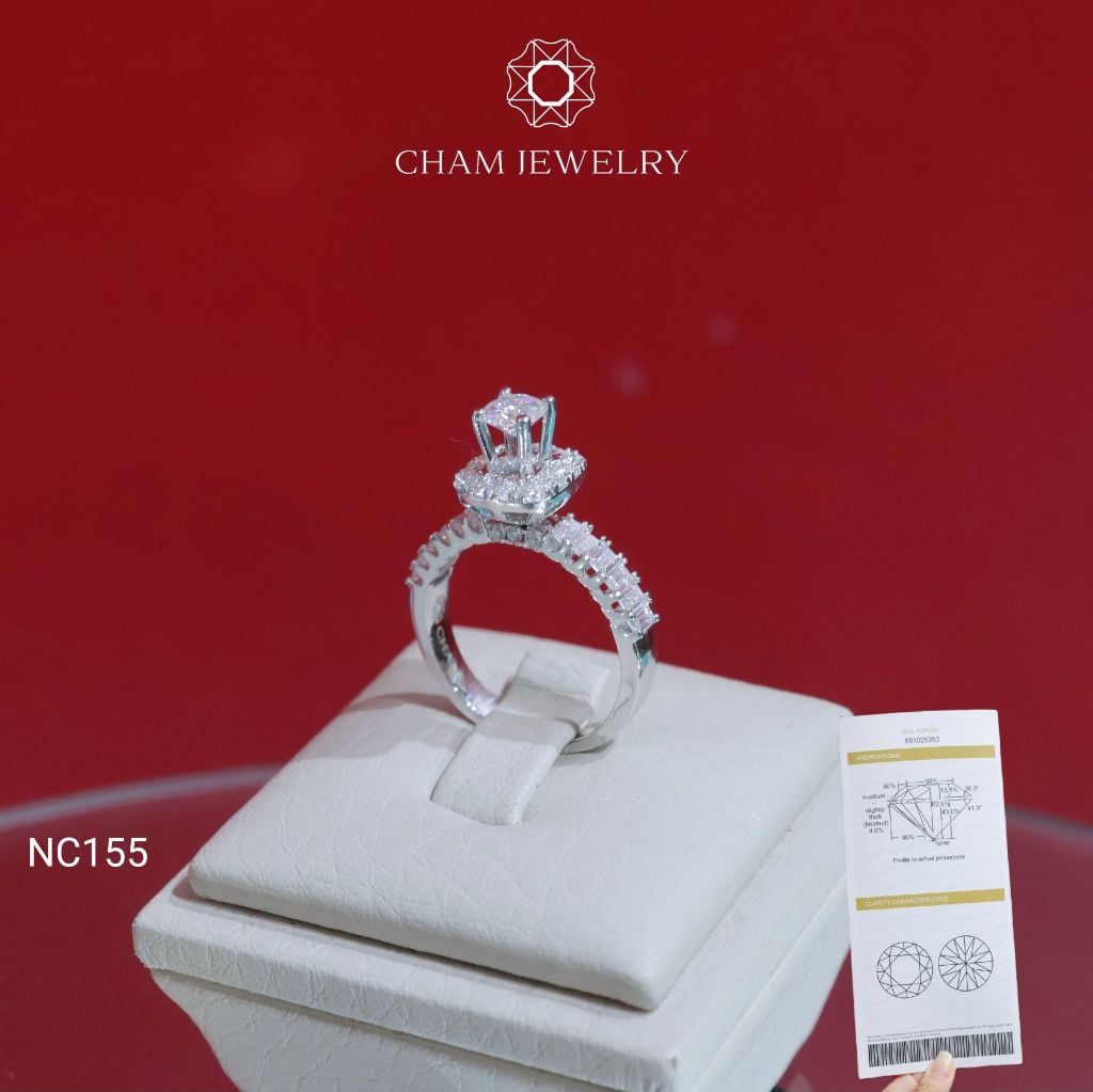 Nhẫn NC155 CHAM JEWELRY, Full Đá Moissanite, Chủ 4.5mm (Barcode OPN03).