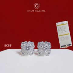 Hoa Tai CHAM JEWELRY BC58, Hoa Tai Full Moissanite Chủ 4.5mm (Barcode OCB01)