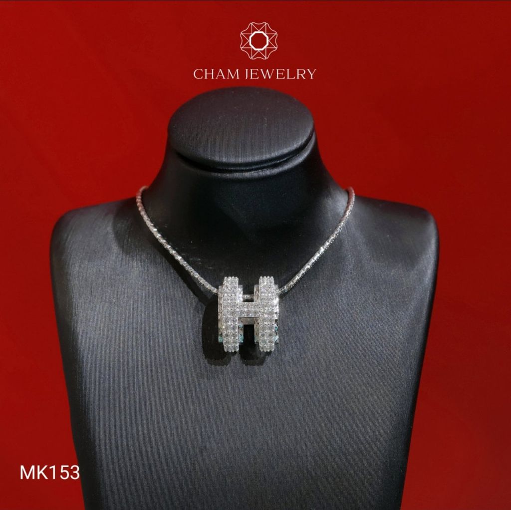 Mặt Dây Chuyền MK153 CHAM JEWELRY, Mặt Xỏ Chữ H Full Đá Tấm Bản 12.0mm (Barcode TMX421).