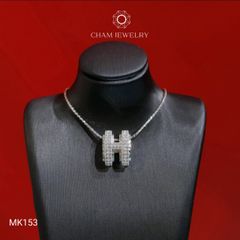 Mặt Dây Chuyền MK153 CHAM JEWELRY, Mặt Xỏ Chữ H Full Đá Tấm Bản 12.0mm (Barcode TMX421).