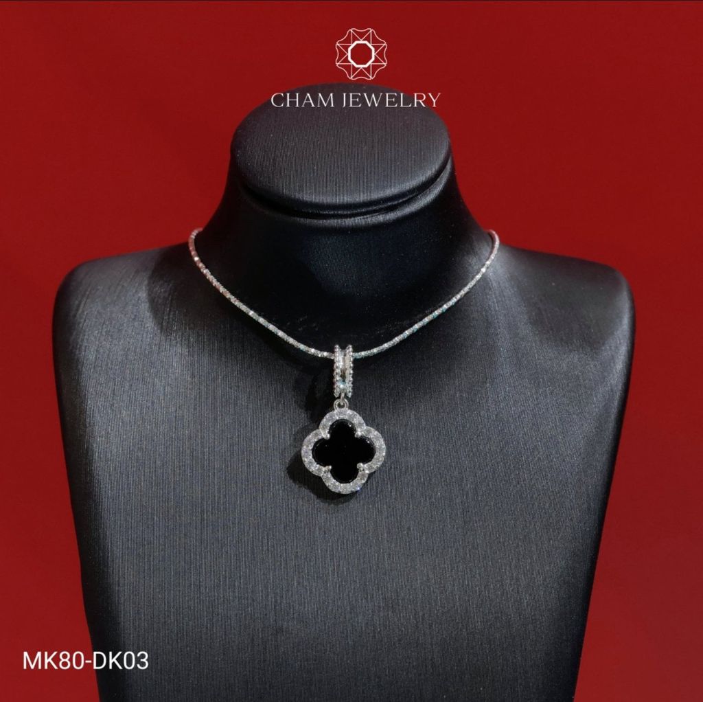 Mặt Dây Chuyền MK80 CHAM JEWERLY, Mặt 4 Lá Đen Viền Tấm Bản 8.0mm (Barcode TMA1900).