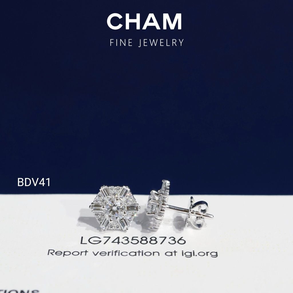 Hoa Tai BDV41 Vàng 10k Chủ 4.0mm Kim Cương Lab Grown Diamond