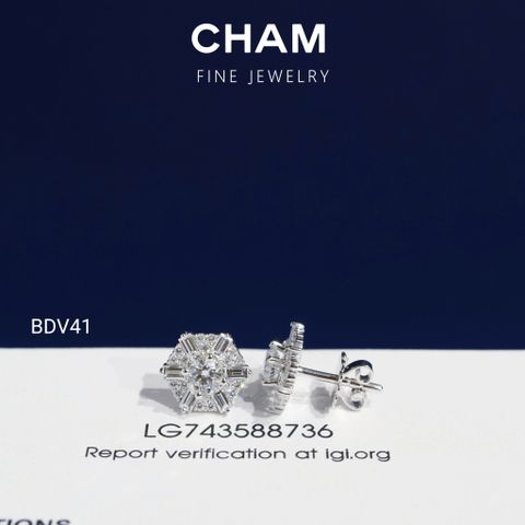 Hoa Tai BDV41 Vàng 10k Chủ 4.0mm Kim Cương Lab Grown Diamond (Barcode CBV01)