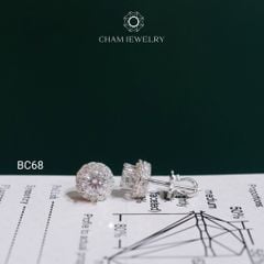 Hoa Tai CHAM JEWELRY BC68, Hoa Tai Halo Tròn Full Moissanite Chủ 5.0mm (Barcode TVM160)