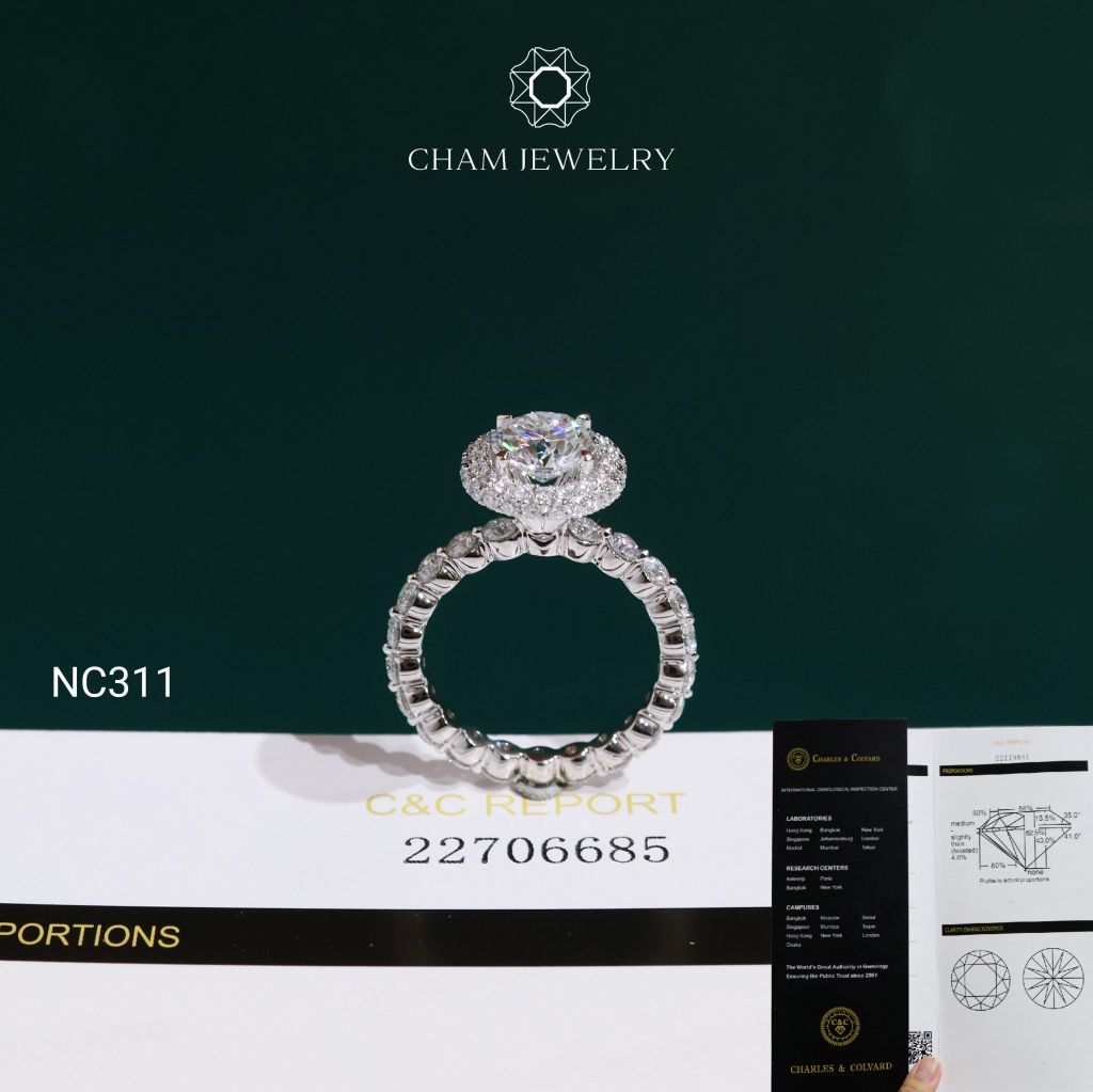 Nhẫn NC311 CHAM JEWELRY, Đá Moissanite C&C Chủ 7.2mm (Barcode OCNN144)