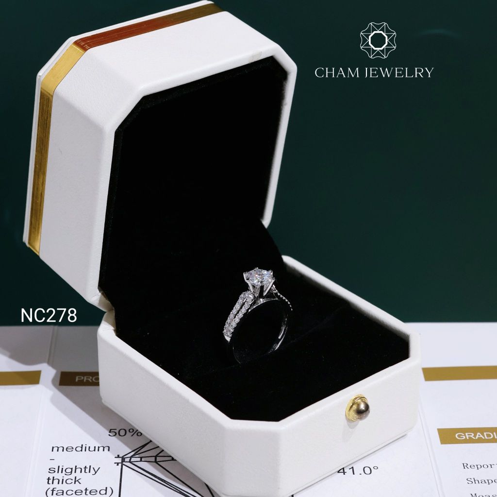 Nhẫn NC278 CHAM JEWELRY, Nhẫn Full Đá Moissanite Chủ 6.5mm(Barcode OCNN74)