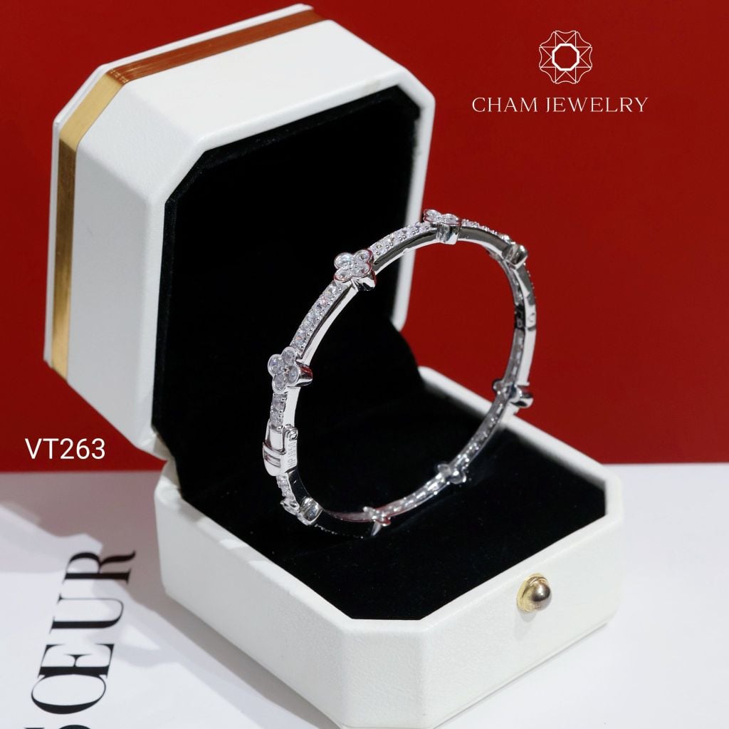 Vòng Tay VT263 CHAM JEWELRY, Vòng Cỏ 4 Lá Bản 7.5mm (Barcode PVH375)