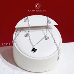 Lắc Chân LC118 CHAM JEWELRY, Lắc Chân 4 Lá Trắng Đen(Barcode CLACY24)