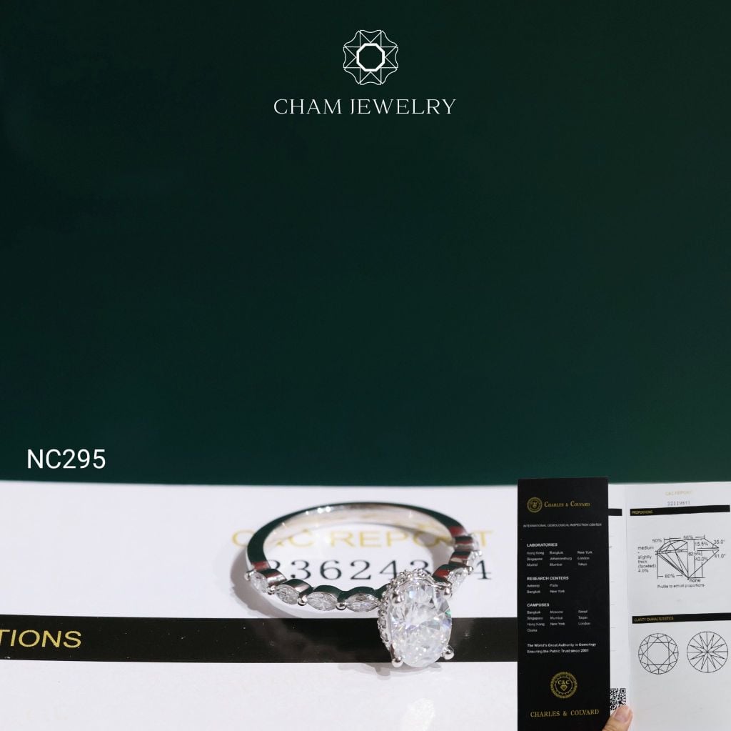 Nhẫn NC295 CHAM JEWELRY, Đá Moissanite C&C Chủ Oval 7x5mm (Barcode ONNU108)
