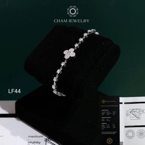 Lắc Tay LF44 CHAM JEWELRY, Lắc Kiểu Hoa 4 Cánh Full Moissanite C&C (Barcode OCL21)