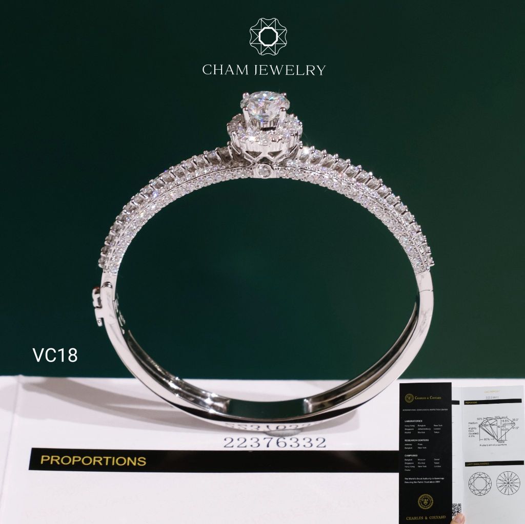 Vòng Tay VC18 CHAM JEWELRY, Vòng Full Moissanite C&C Chủ 8.0mm (Barcode OCV10).