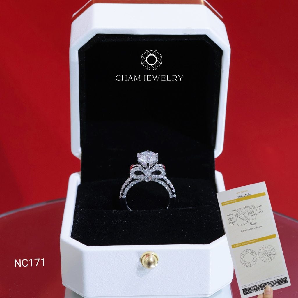 Nhẫn NC171 CHAM JEWELRY, Full Đá Moissanite, Nhẫn Nơ Chủ 7.2mm (Barcode OCNN12)